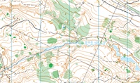Map showing bodies of water and green spaces. Not Found