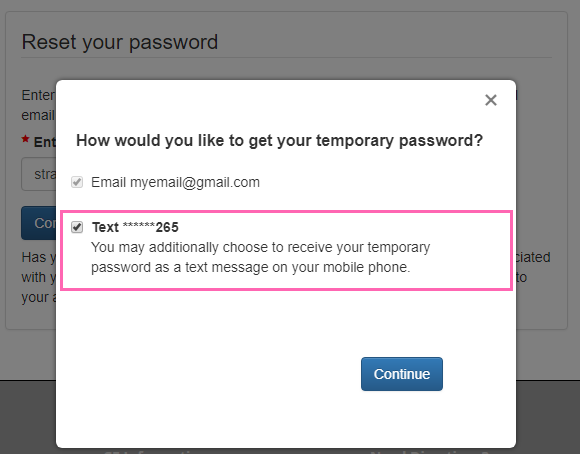 Text Option for receiving temporary password