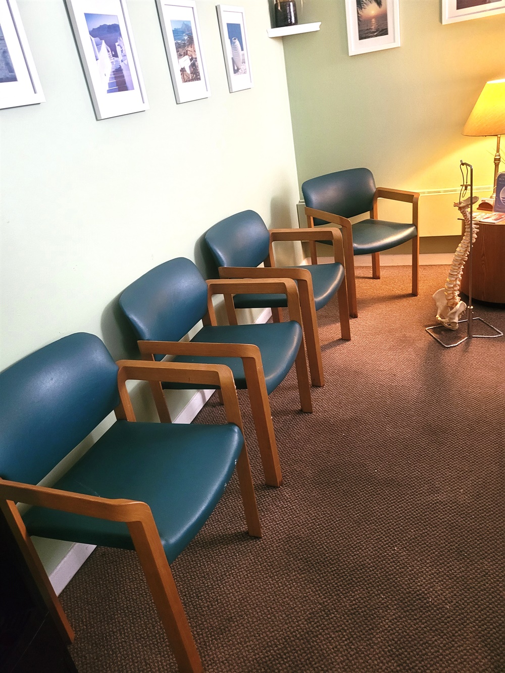 Teal Vinyl/Oak Framed, Waiting Room Chairs