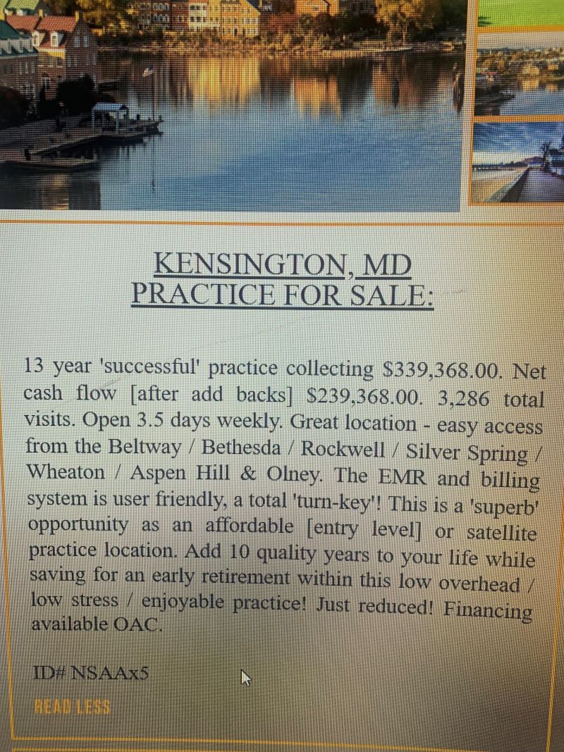 Kensington MD Practice for Sale