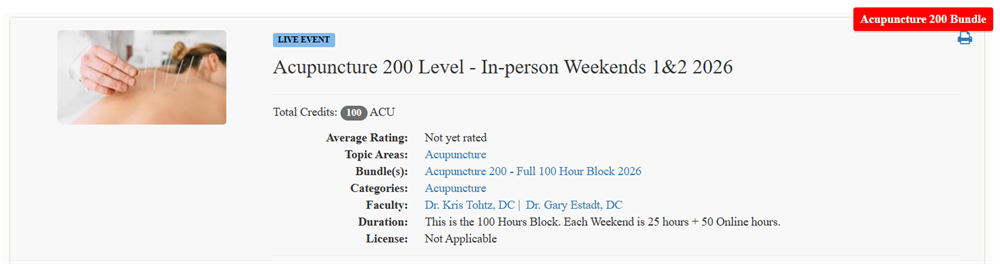 Acupuncture 200 - Full 100 Hour Block 2026