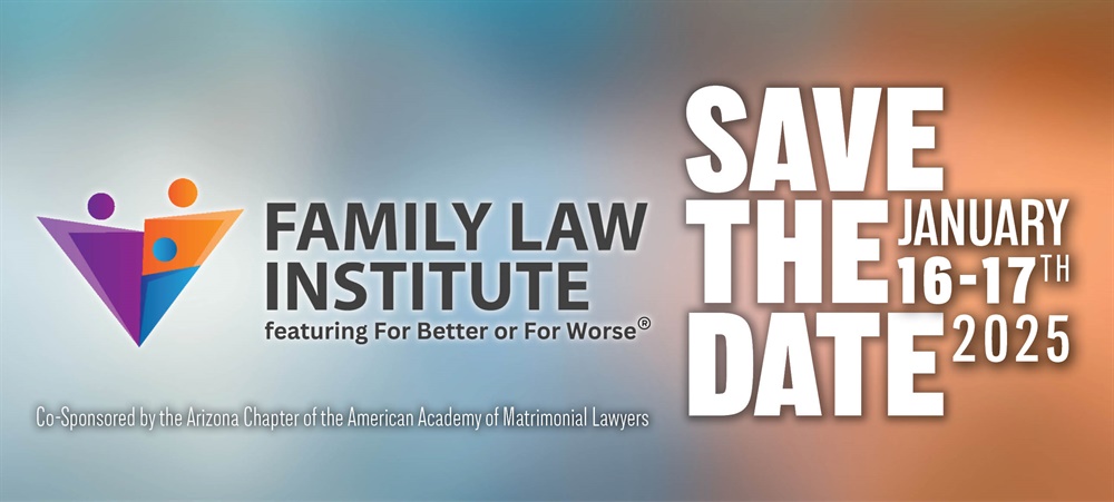 Blue and orange background with Family Law Institute logo and text