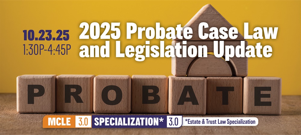 Toy blocks spelling word probate with seminar date and time