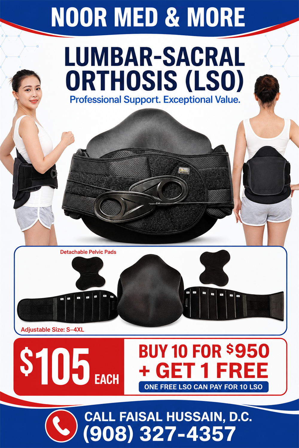 Premium Adjustable Lumbar-Sacral Orthosis (LSO)