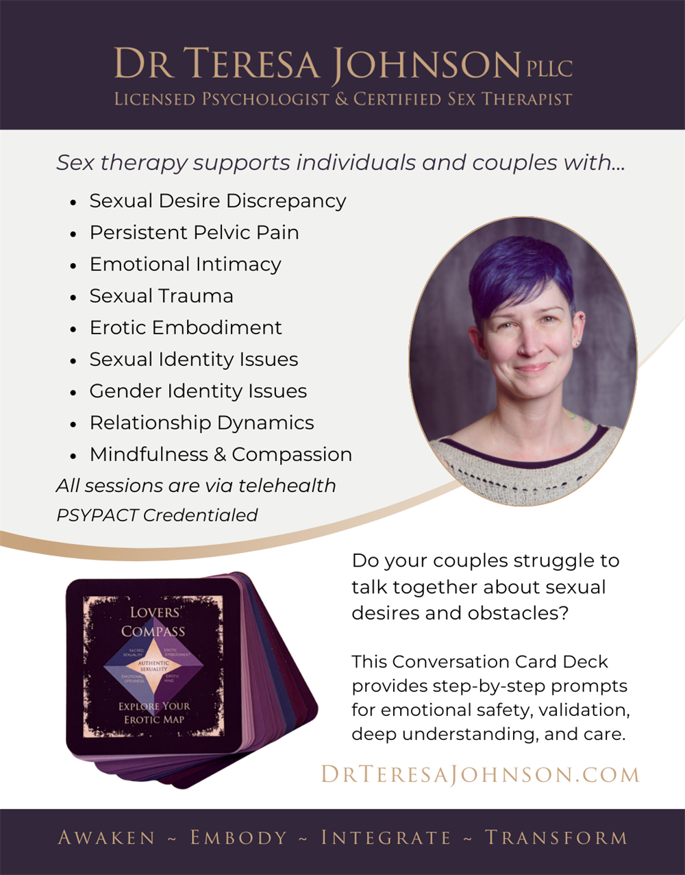 Dr. Teresa Johnson, licensed psychologist and certified sex therapist