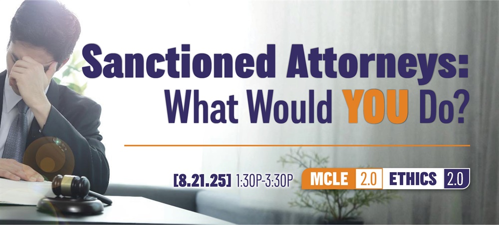 Embarrassed attorney with hand on head image with program date and time